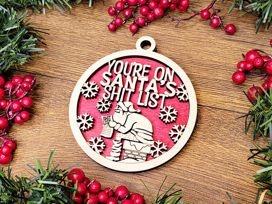 Santa's Shit List Funny Holiday Ornament