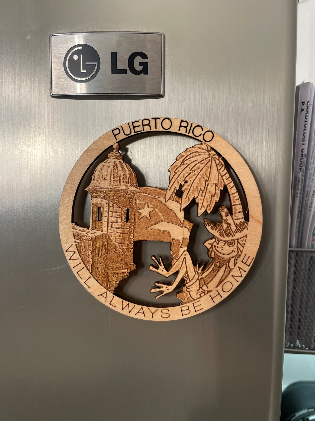 Puerto Rico magnet displayed on a refrigerator