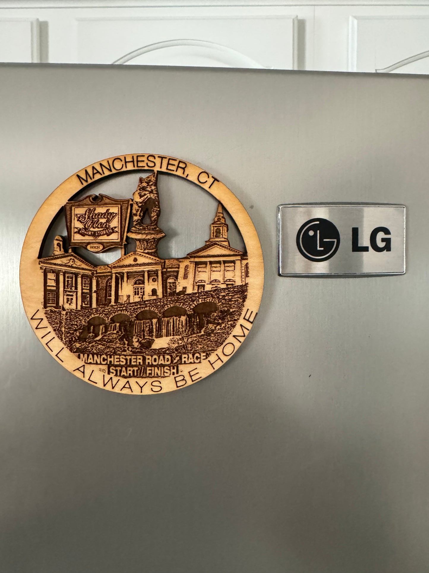Manchester, CT Always Home ornament lifestyle photo — Connecticut hometown keepsake gift