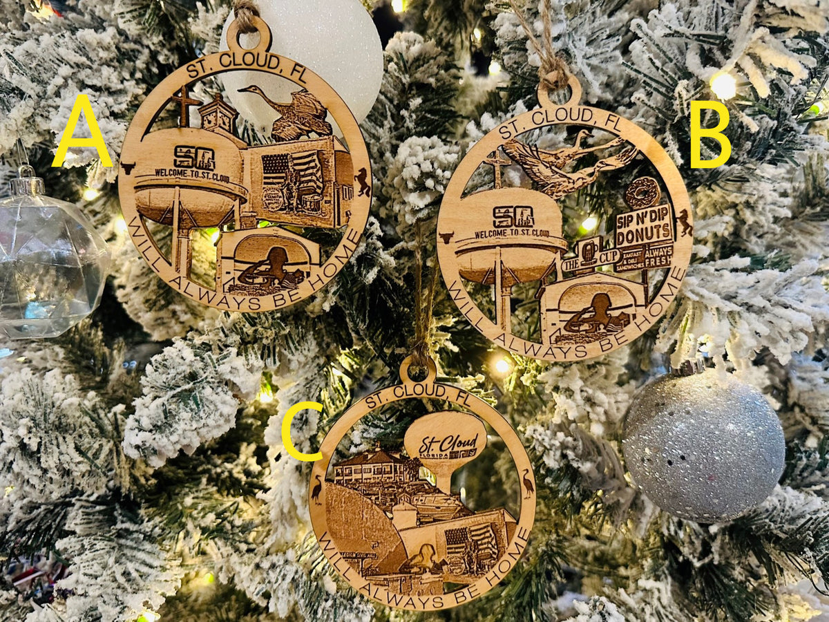  St. Cloud, FL ornaments designs shown together.