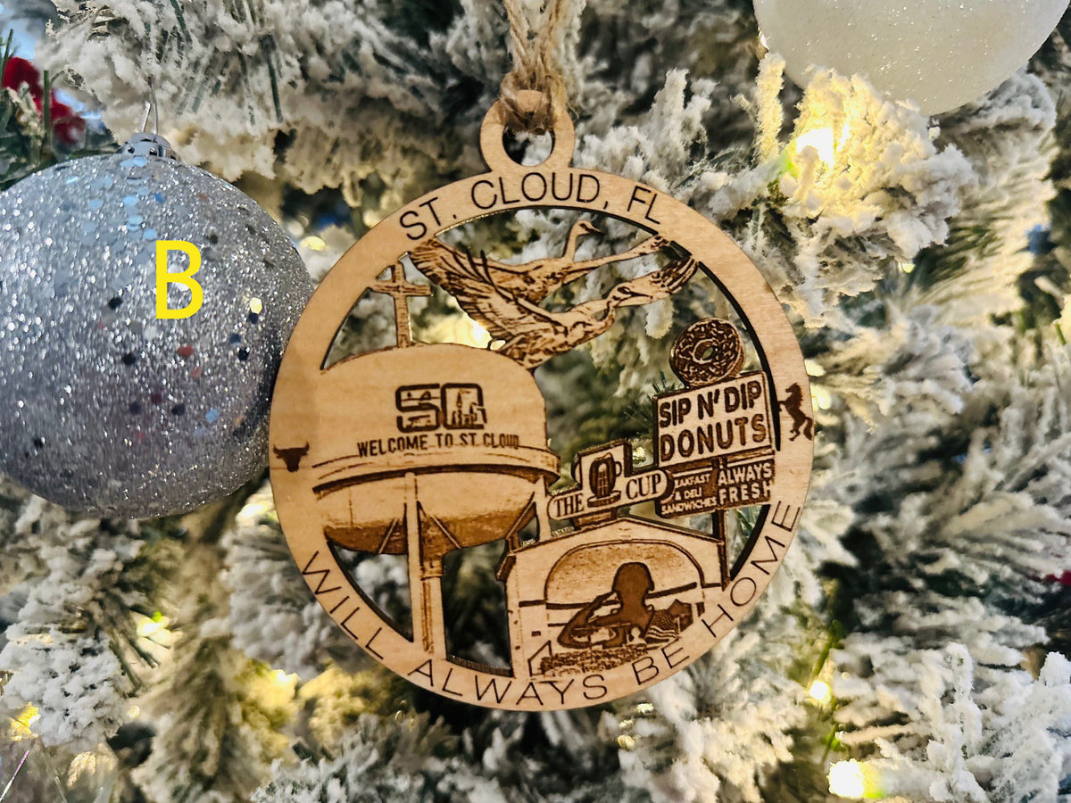  St. Cloud, FL Christmas ornament featuring the cup and Sip n'dip donuts