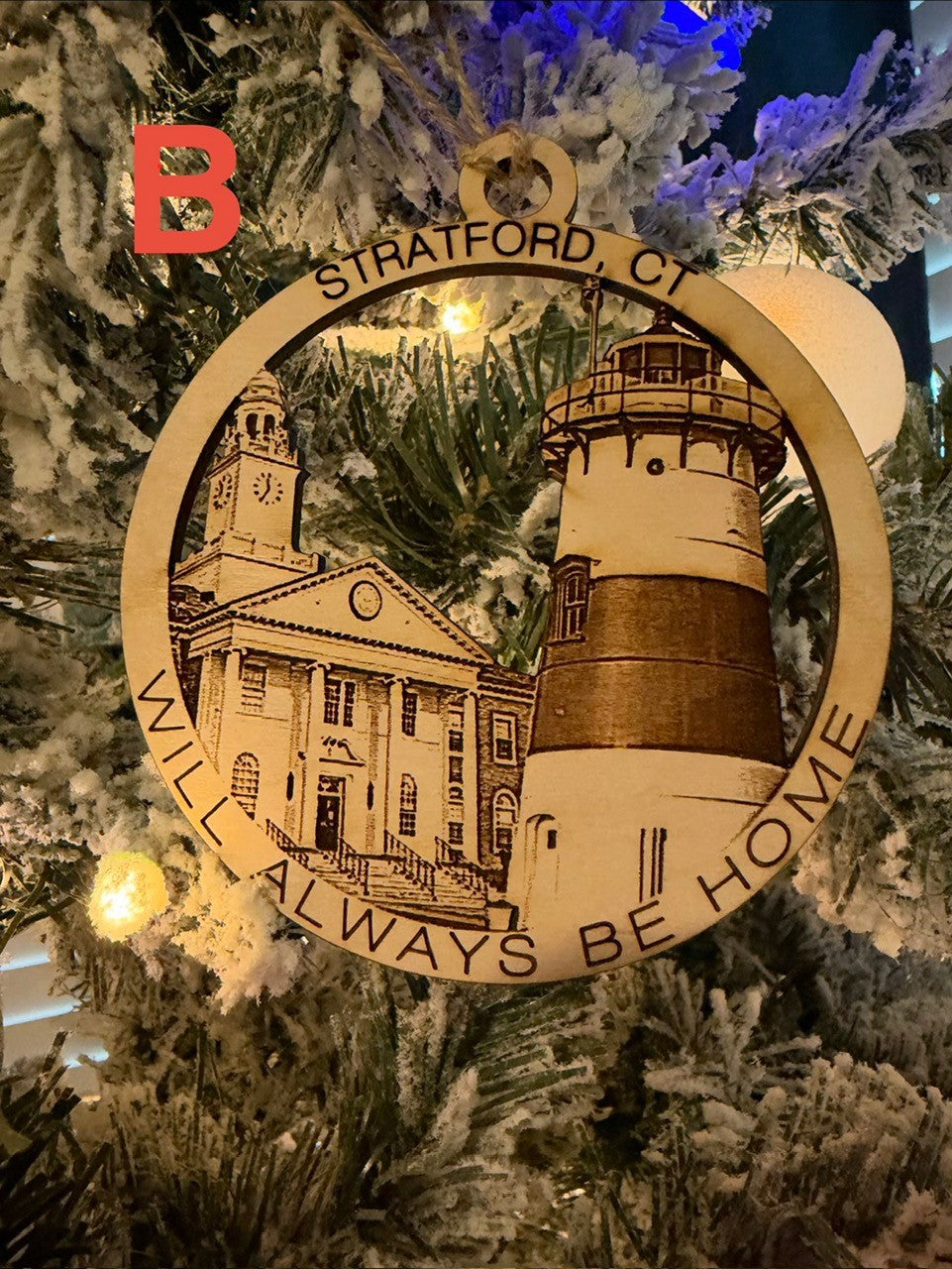 Stratford CT ornament featuring Stratford Town hall and lighthouse